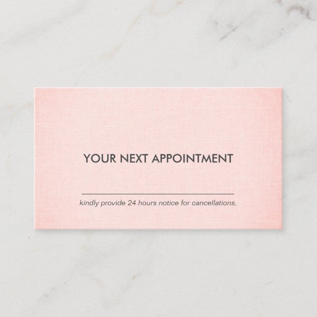 Professional Blush Linen Minimalist Appointment Business Card (Front)