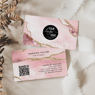 Professional Blush Pink Agate Company Logo QR Code Business Card