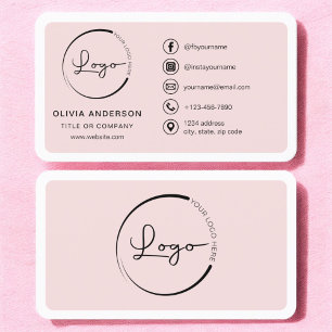 Professional Blush Pink Business Logo Social Media Business Card