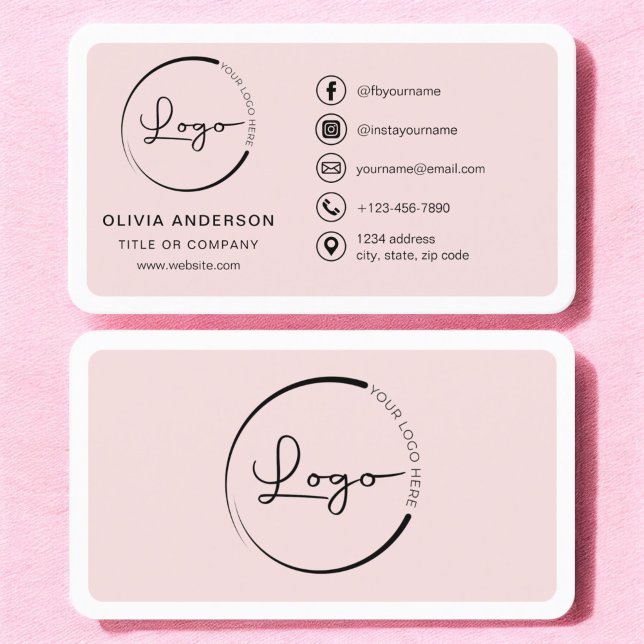 Professional Blush Pink Business Logo Social Media Business Card (Creator Uploaded)