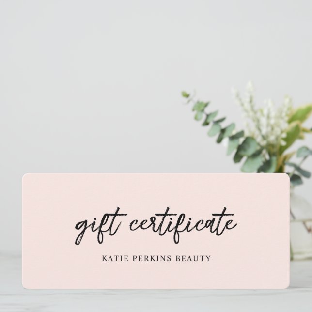 Professional Blush Pink Elegant Gift Certificate (Standing Front)