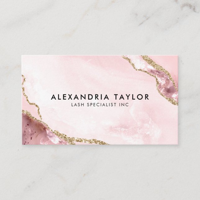 Professional Blush Pink Gold Glitter Marble Agate Business Card (Front)