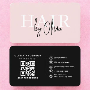 Professional Blush Pink Hair Stylist QR Code Business Card