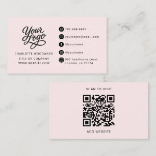 Professional Blush Pink Logo QR Code Business Card