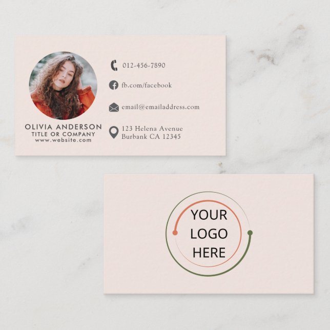 Professional Blush Pink Photo Logo Social Media Business Card (Front/Back)