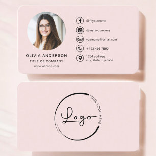Professional Blush Pink Photo Logo Social Media Business Card