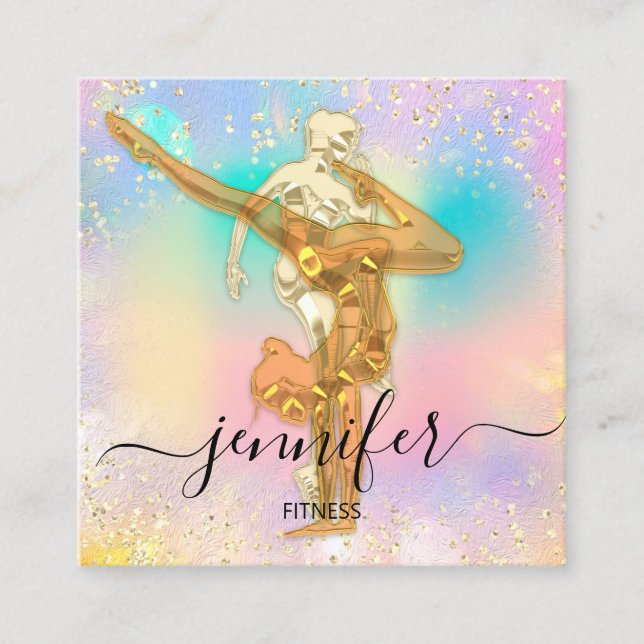 Professional Body Fitness Dance Glitter Holograph Square Business Card (Front)