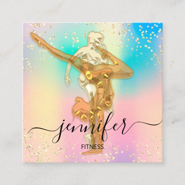 Professional Body Fitness Dance Gold Holograph  Square Business Card (Front)