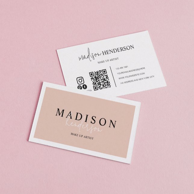 Professional Boho Cream Script Typography QR Code Business Card (Creator Uploaded)