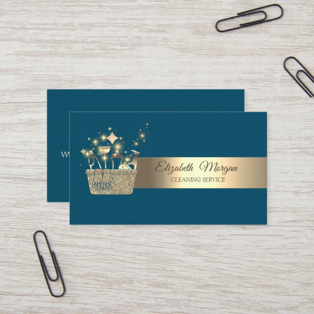 Professional Bokeh Gold Glitter Cleaning Tools  Business Card (Front/Back In Situ)