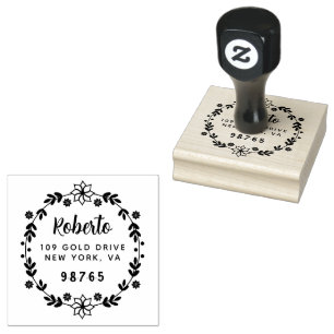 Professional   Bold Botanical Wreath Custom  Rubber Stamp