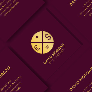 Professional Bookkeeper Burgundy And Gold  Square Business Card