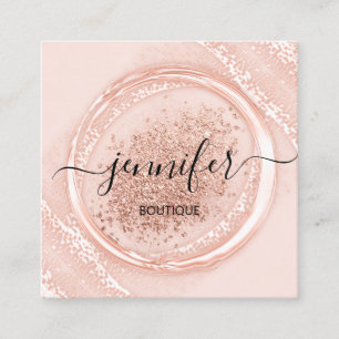 Professional Boutique Blush Rose Glitter Logo Square Business Card