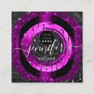 Professional Boutique Logo Glitter Hot Pink Square Business Card