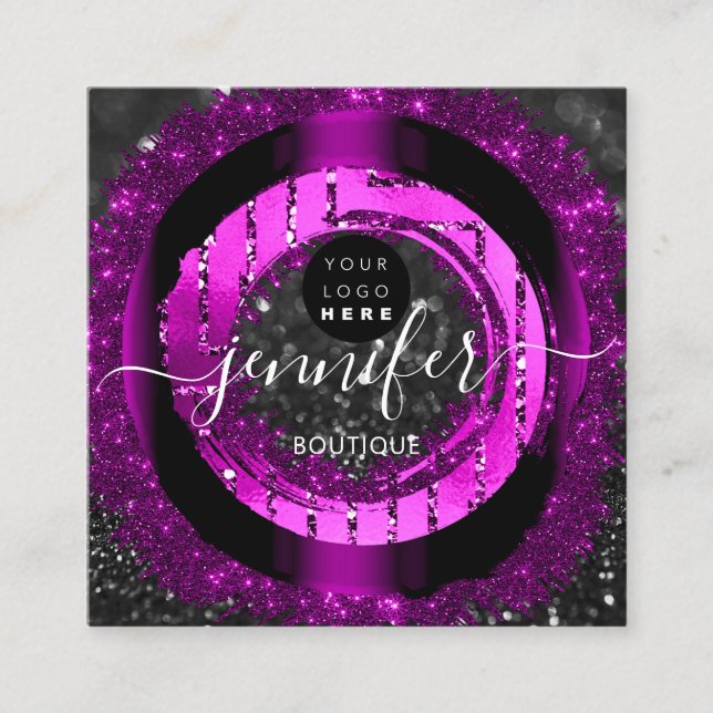 Professional Boutique Logo Glitter Spark Logo Square Business Card (Front)