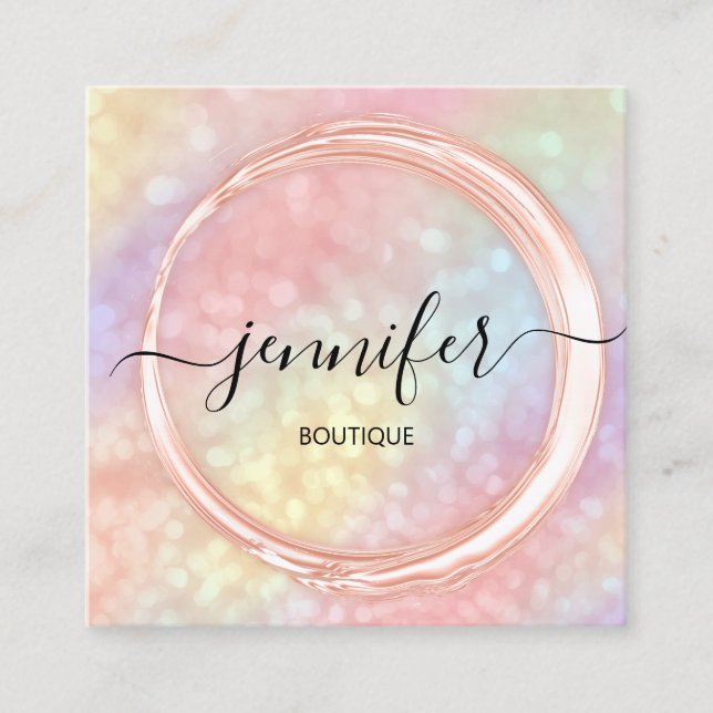 Professional Boutique Shop Beauty Holographic Square Business Card (Front)