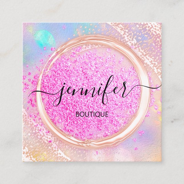 Professional Boutique Shop Beauty Logo Pink Square Business Card (Front)