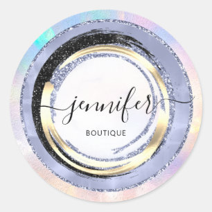 Professional Boutique Shop Blue Dress Holograph  Classic Round Sticker