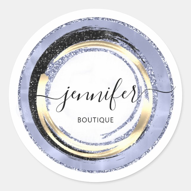 Professional Boutique Shop Blue Gold White Frame Classic Round Sticker (Front)