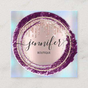 Professional Boutique Shop Blue Rose Berry Drips Square Business Card