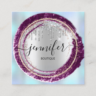 Professional Boutique Shop Blue Rose Silver Gold Square Business Card