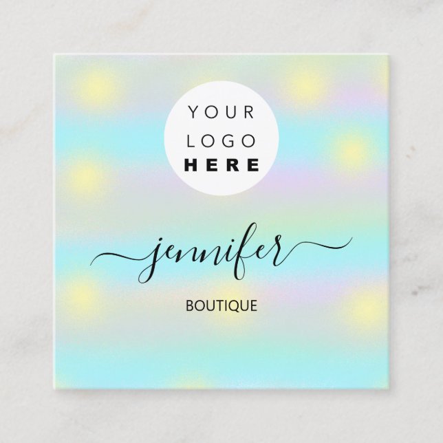 Professional Boutique Shop Blue Yellow QR LOGO  Square Business Card (Front)