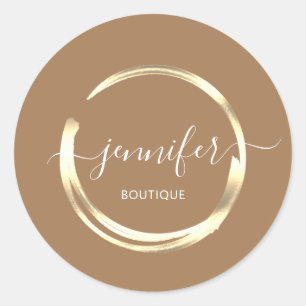 Professional Boutique Shop Brown Gold Classic Round Sticker