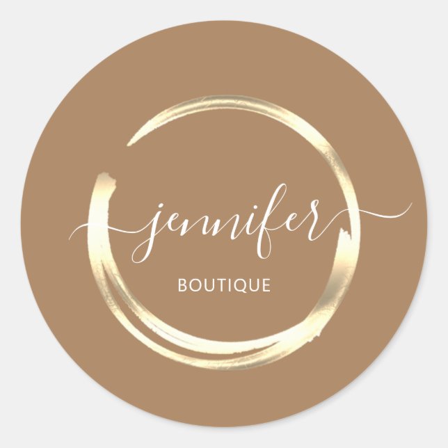 Professional Boutique Shop Brown Gold  Classic Round Sticker (Front)