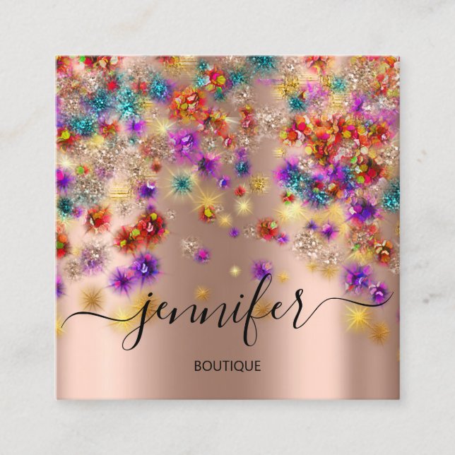 Professional Boutique Shop Event Planner Rose  Square Business Card (Front)