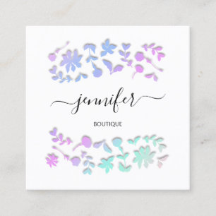 Professional Boutique Shop Floral White Pink  Square Business Card