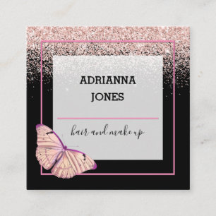 Professional Boutique Shop Glitter Butterfly Squar Square Business Card