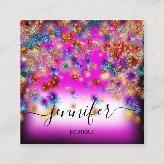 Professional Boutique Shop Glitter Confetti Pink  Square Business Card (Front)
