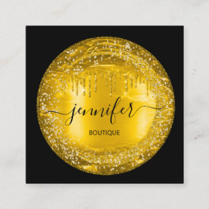 Professional Boutique Shop Glitter Drip Gold Black Square Business Card