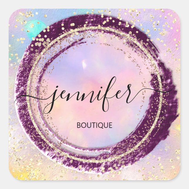 Professional Boutique Shop Glitter Holograph Gold  Square Sticker (Front)