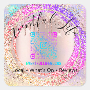 Professional Boutique Shop Glitter Pink Holograph  Square Sticker