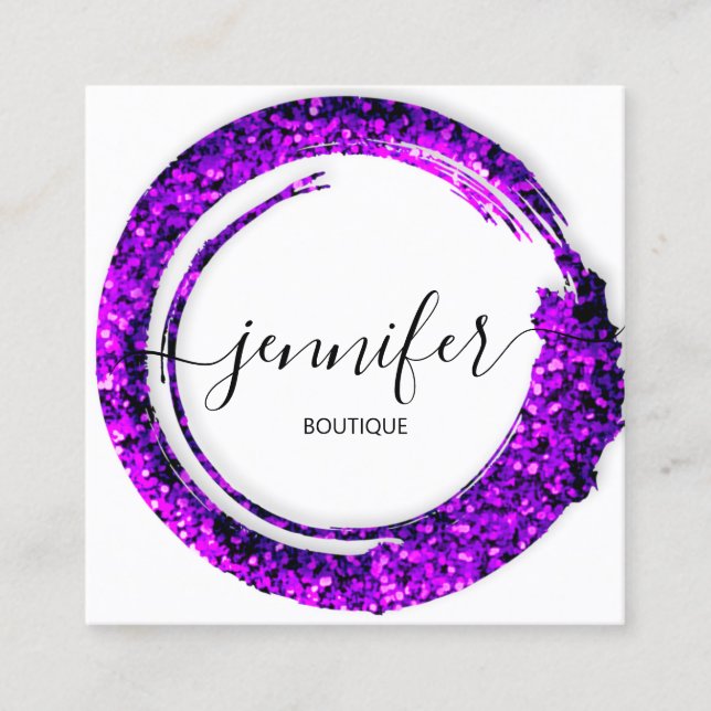 Professional Boutique Shop Glitter Violet Square Business Card (Front)