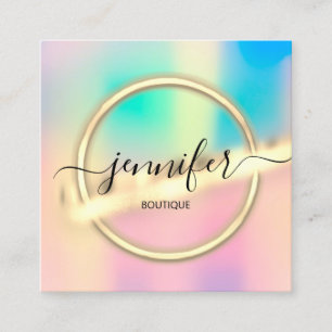 Professional Boutique Shop Gold Frame Holographs Square Business Card