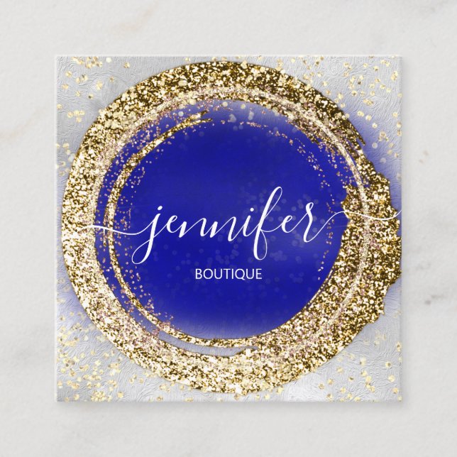 Professional Boutique Shop Gold Royal Blue Silver Square Business Card (Front)