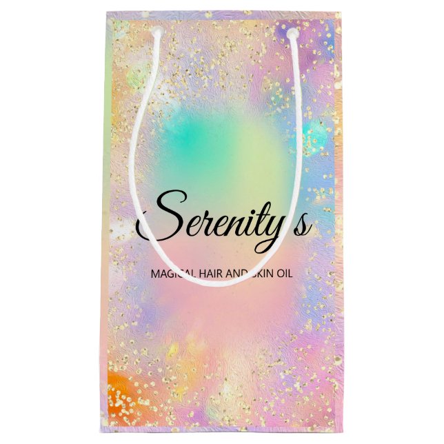 Professional Boutique Shop Holograph Pink Gold Small Gift Bag (Front)