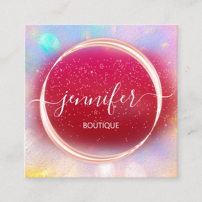 Professional Boutique Shop Holograph Rose Candy Square Business Card (Front)