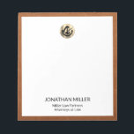 Professional Branded Notepad<br><div class="desc">Enhance your professional image with our branded legal notepad. This elegant notepad features a brushed gold metallic emblem at the top, exuding sophistication and style. The lower thirds showcase your name, company name, and title in a clean and professional sans-serif font. The white background beautifully contrasts with the sable-textured print...</div>