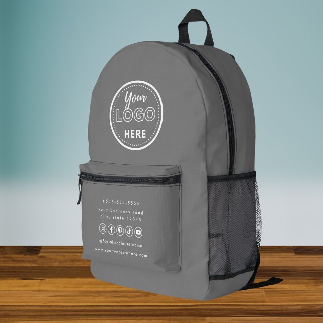 Professional Branding Grey Social Media Logo Printed Backpack (Creator Uploaded)