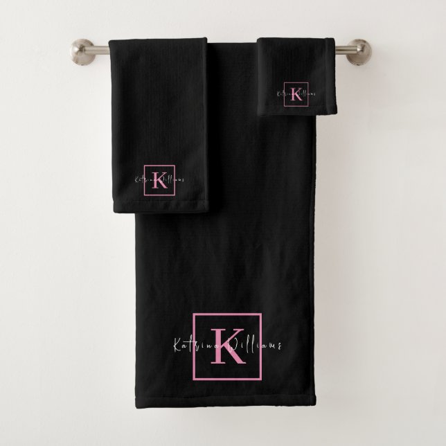 Professional Branding Logo Black Pink Monogram Bath Towel Set (Insitu)