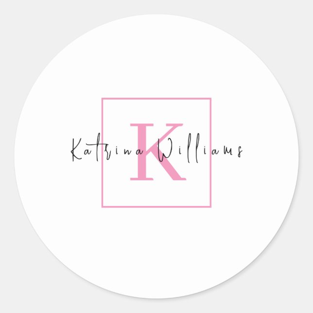 Professional Branding Logo Pink Script Monogram Classic Round Sticker (Front)