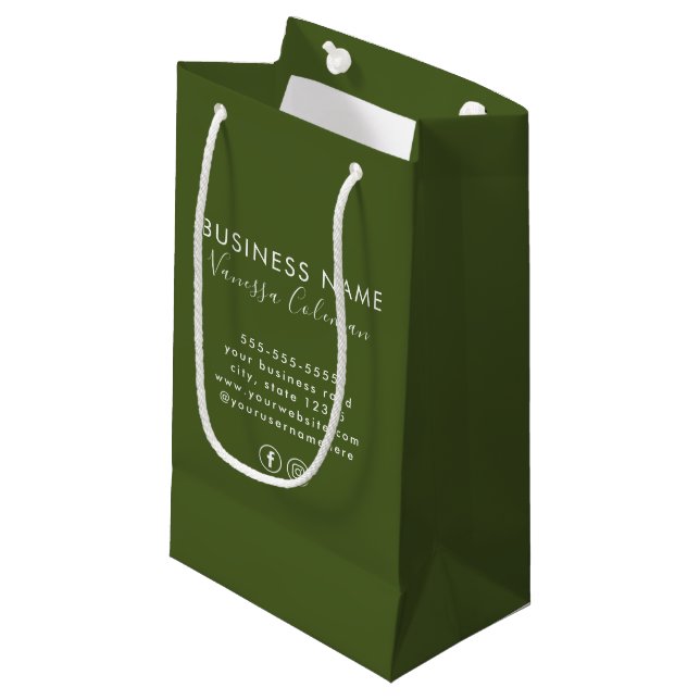 Professional Branding Minimal Script Moss Green Small Gift Bag (Front Angled)
