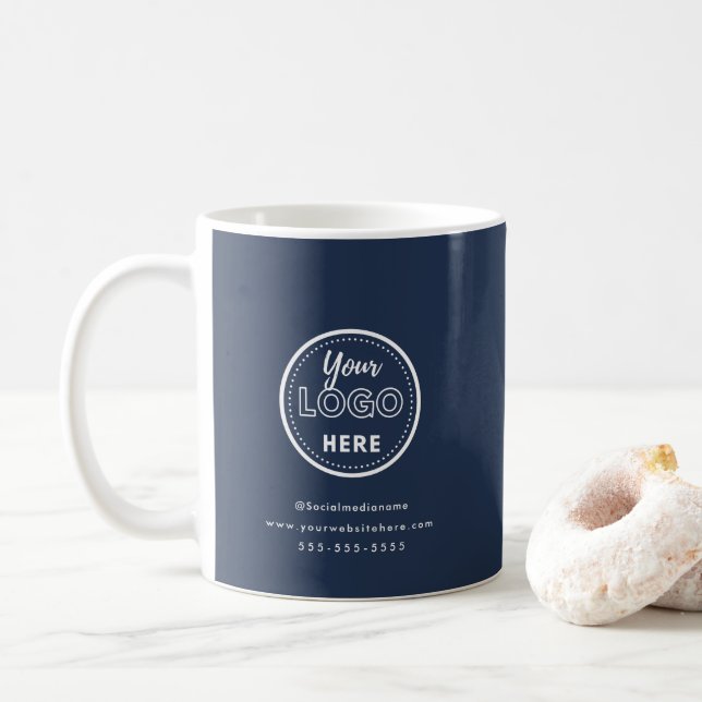 Professional Branding Minimalist Navy Blue Logo Coffee Mug (With Donut)