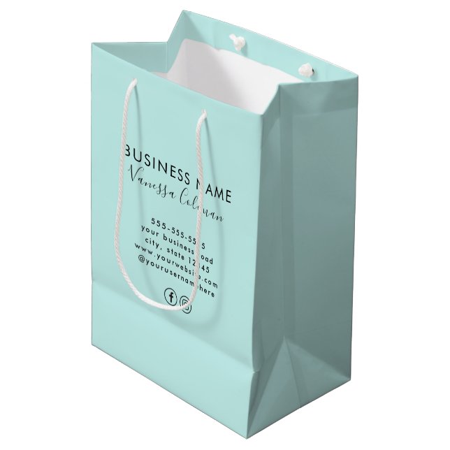 Professional Branding Minimalist Script Soft Blue Medium Gift Bag (Front Angled)