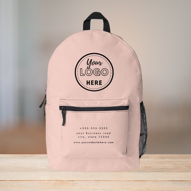 Professional Branding Modern Blush Pink Promo Logo Printed Backpack (Creator Uploaded)