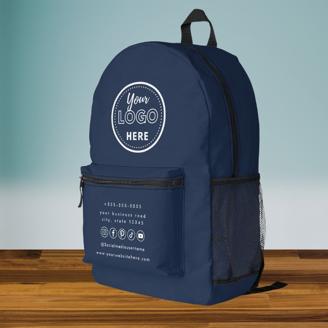 Professional Branding Navy Blue Social Media Logo Printed Backpack (Creator Uploaded)