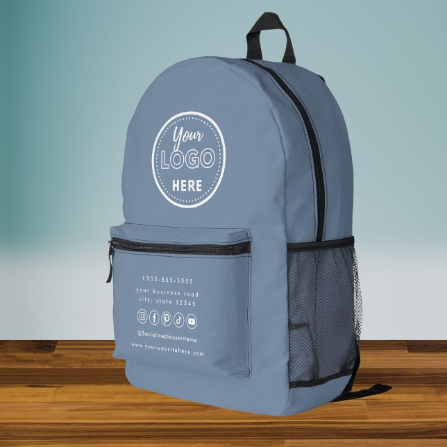 Professional Branding Periwinkle Social Media Logo Printed Backpack (Creator Uploaded)